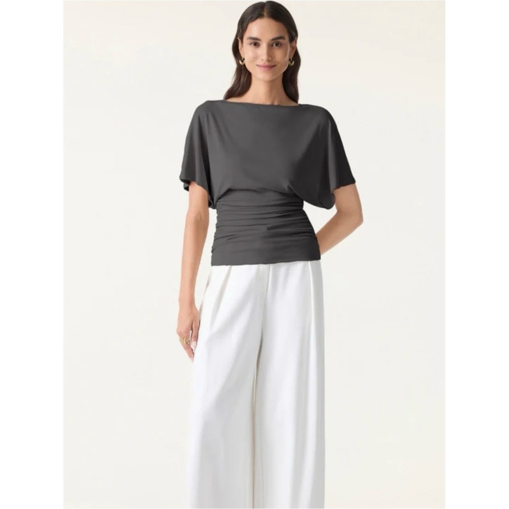 OGL Sandwashed Effortless Boatneck Batwing Sleeve Side Ruched Top NWT medium